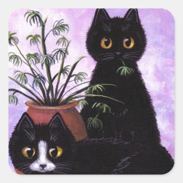 Sticker Carré Funny Cats Black Tuxedo Créationarts (Devant)