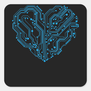 Sticker Carré Funny Cyber Circuit Heart Valentines Ingénieur de 