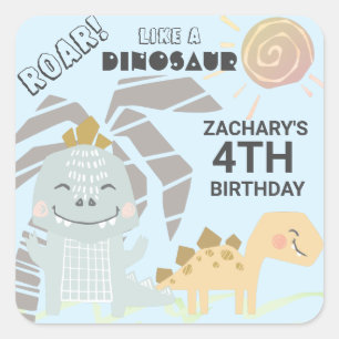 Sticker Carré Funny Dinosaur Roar Anniversaire de enfant Party