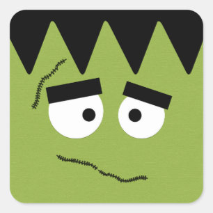 Sticker Carré Funny Frankenstein Face pour Halloween