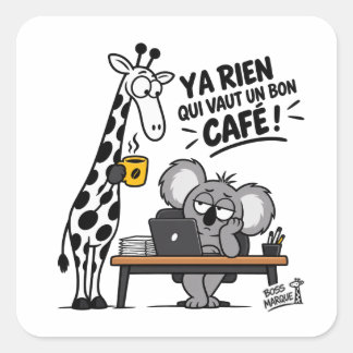 Sticker Carré Funny Giraffe & Koala et bon café