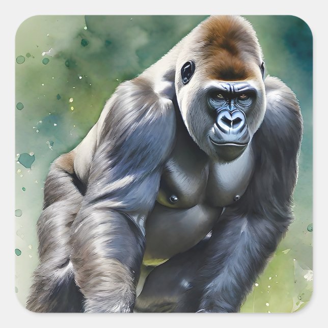Sticker Carré Funny Gorilla Jouer Golf (Devant)