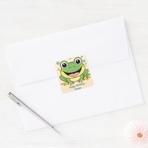 Sticker Carré Funny Green Frog dessin animé animal sauvage Anniv