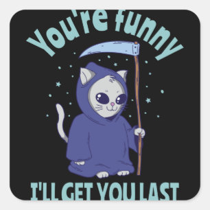 Sticker Carré Funny Grim Reaper Cat Halloween Costume