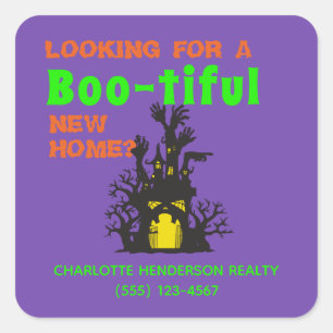 Sticker Carré Funny Halloween Immobilier Maison hantée