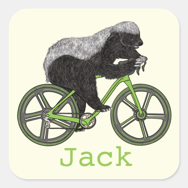 Sticker Carré Funny Honey Badger Cycling Badass Bicycle Ajouter  (Devant)