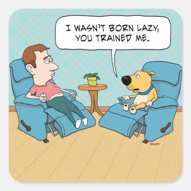 Sticker Carré Funny Lazy Chien en fauteuil (Devant)