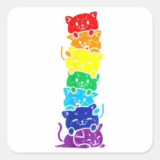 Sticker Carré Funny LGBT Cat Stack Rainbow Gay Pride