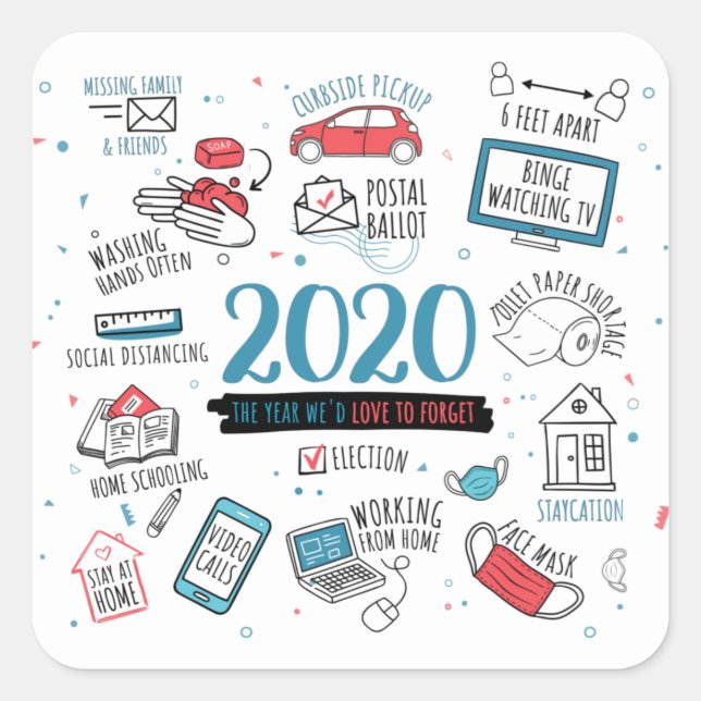 Sticker Carré Funny Lockdown 2020 Quarantine Commemorative (Devant)