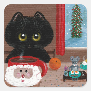 Sticker Carré Funny Noël Chat souris Créationarts