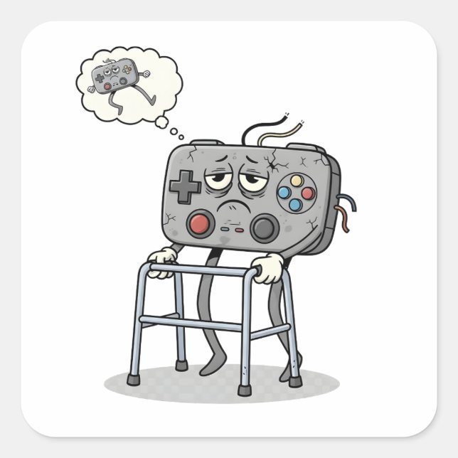 Sticker Carré Funny Old Gamer Gaming Retro 80s 90s Video Game (Devant)