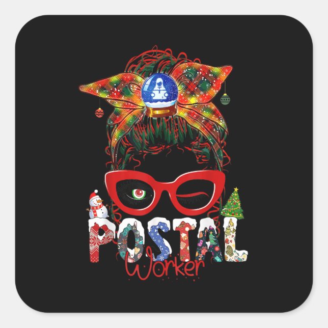 Sticker Carré Funny Postal Worker Leopard Messy Bun.pn (Devant)