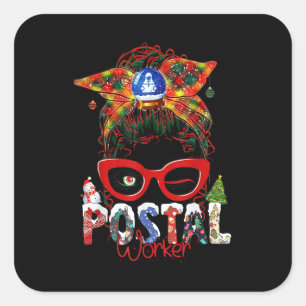 Sticker Carré Funny Postal Worker Leopard Messy Bun.pn
