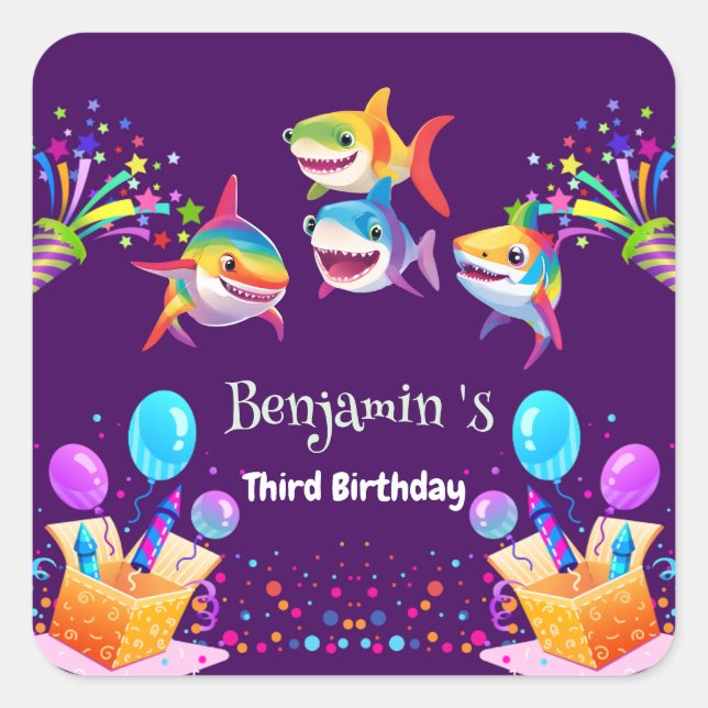 Sticker Carré Funny rainbow shark anniversaire ballon garçons de (Devant)