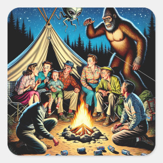 Sticker Carré Funny Retro Campfire Stories | Bigfoot