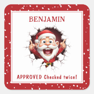 Sticker Carré Funny Santa Claus à travers le nom Noël