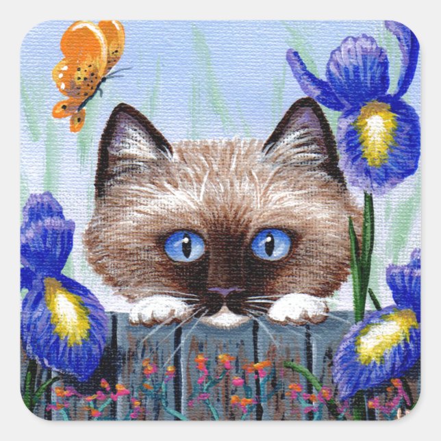 Sticker Carré Funny Siamese Ragdoll Chat Birman Irises (Devant)