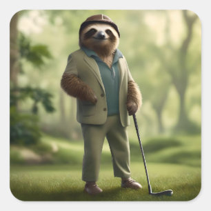 Sticker Carré Funny Sloth Golf Player,