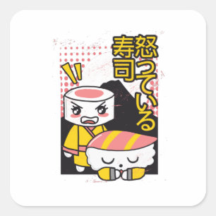 Sticker Carré Funny Sushi Karate Fighters Design de dessin