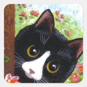 Sticker Carré Funny Tuxedo Cat Créationarts