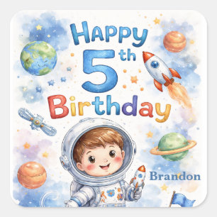 Sticker Carré Fusée spatiale anniversaire Espace Planètes Garçon