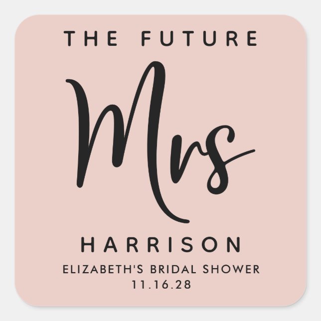 Sticker Carré Futur Mme Personnalisée Fête des mariées rose pâle (Devant)
