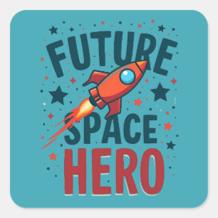 Sticker Carré Future Space Hero Retro Rockship Design