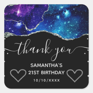 Sticker Carré Galaxie Ciel & Paillettes d'Argent Agate 21e Anniv