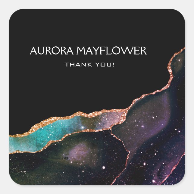 Sticker Carré Galaxy Agate Merci Élégant Moderne Turquoise Ruby (Devant)