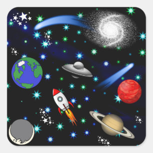 Sticker Carré Galaxy Universe - Planètes, Étoiles, Comètes, R