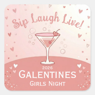 Sticker Carré Galentine Filles Soirée Extérieur Boire Rire Vivre