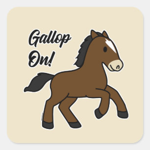 Sticker Carré Galopons ! Design adorable de cheval Kawaii