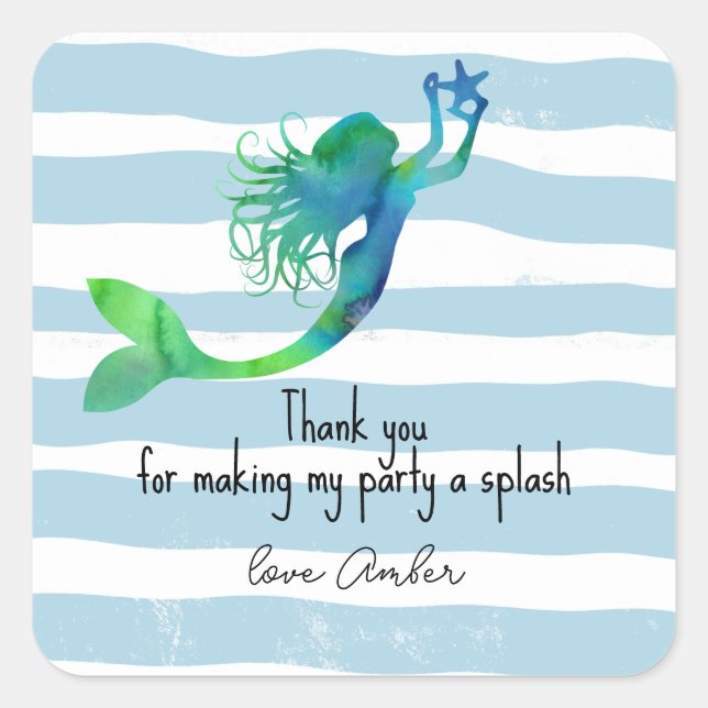 Sticker Carré gamins Mermaid merci pour avoir fait un splash (Devant)