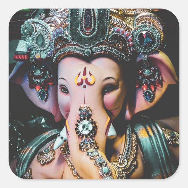 Sticker Carré Ganesh Ganapati Hindu Dieu de la richesse (Devant)