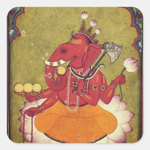 Sticker Carré Ganesha sur le point de jeter son lotus