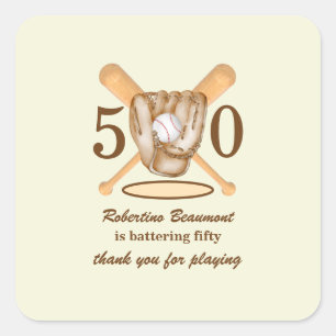 Sticker Carré Gant de baseball Batte Thème Hommes 50e Anniversai