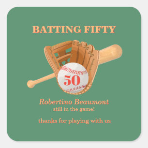 Sticker Carré Gant de Baseball Frappe Cinquante Hommes 50e Anniv