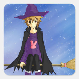 Sticker Carré Garçon anime manga avec chapeau violet et autocoll