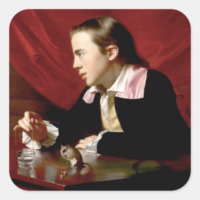 Sticker Carré Garçon avec un écureuil (Devant)