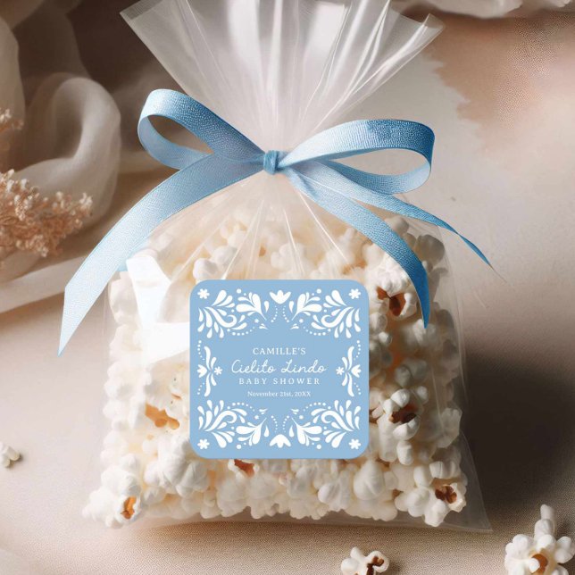 Sticker Carré Garçon Baby Shower Blue Cielito Lindo  (Blue Cielito Lindo Baby shower sticker)