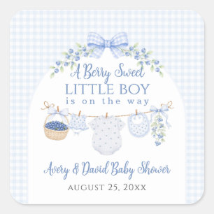 Sticker Carré Garçon Berry Sweet Garçon Fête de Bébé Myrtille