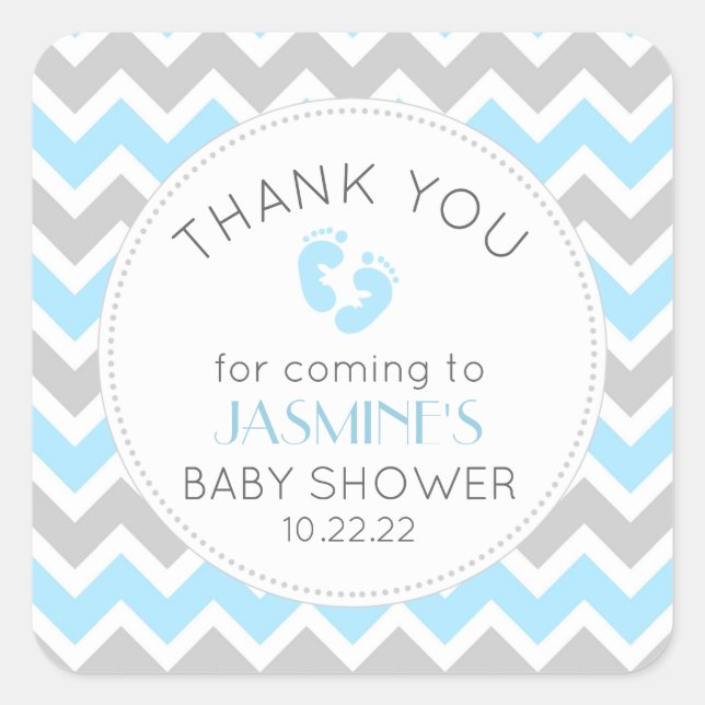 Sticker Carré Garçon bleu gris baby shower merci vous préférez a (Devant)