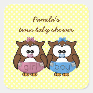 Sticker Carré garçon n fille bébé hibou