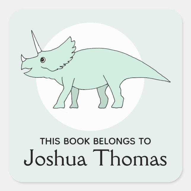 Sticker Carré Garçons Branché Ce Livre Appartient Dinosaure Nom  (Devant)