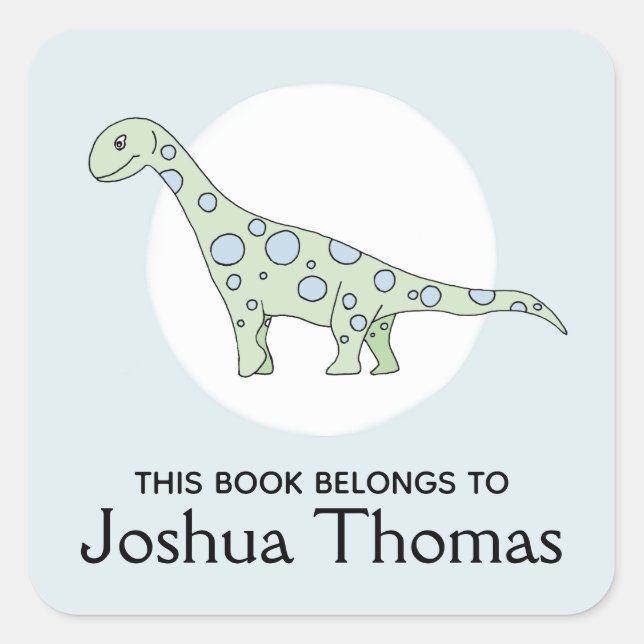 Sticker Carré Garçons Cool Ce Livre Appartient Dinosaure Nom Enf (Devant)