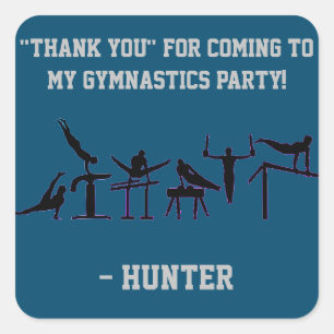STICKER CARRÉ GARÇONS GYMNASTICS FÊTE D'ANNIVERSAIRE PERSONNALIS
