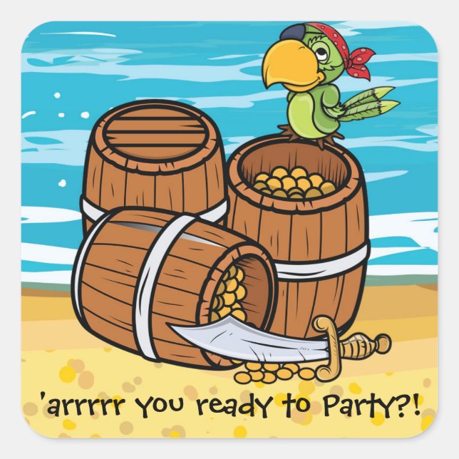 Sticker Carré Garçons Pirate Anniversaire Fête Invitation trésor (Devant)