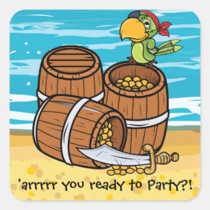 Sticker Carré Garçons Pirate Anniversaire Fête Invitation trésor