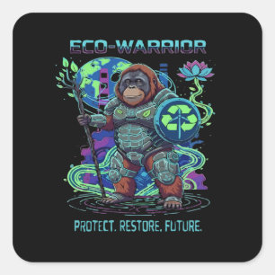 Sticker Carré Garde Cyberpunk Orang-outan Éco-Guerrier