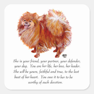 Sticker Carré Garde de Pomeranian Femelle